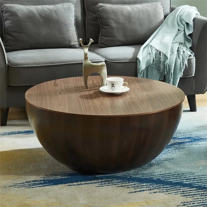Round Drum Coffee Table With Storage Walnut Bowl Shaped Coffee Table Style A