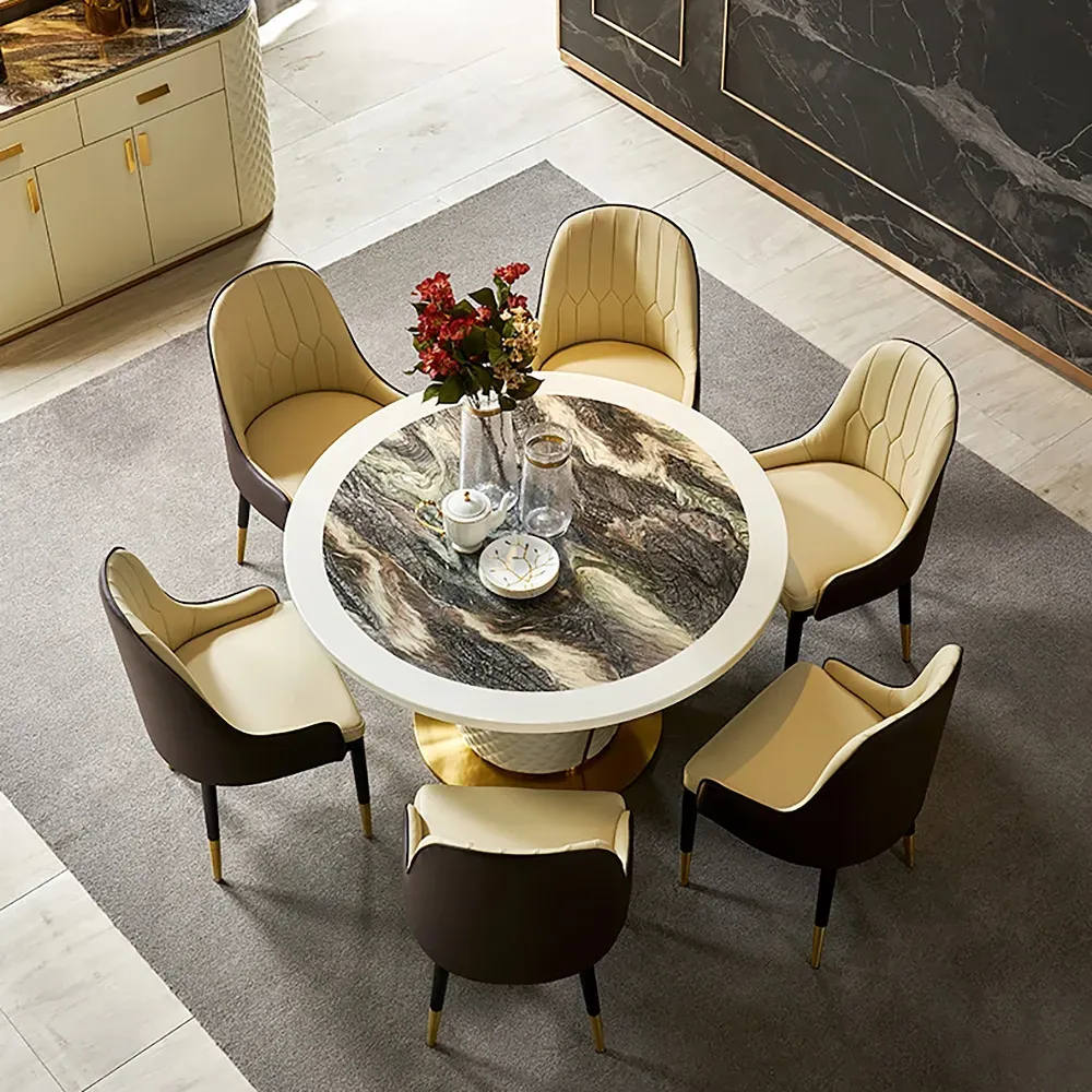 Postmodern Luxury Household 8 Person 59 Inch Marble Round Dining Table