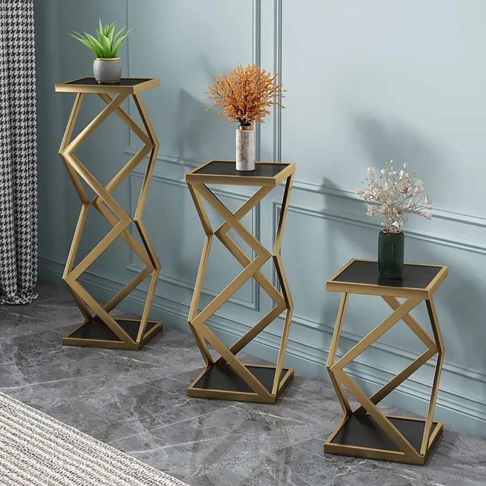 Black Plant Stand 2 Shelf Gold Plant Pot Stand For Indoor In Large