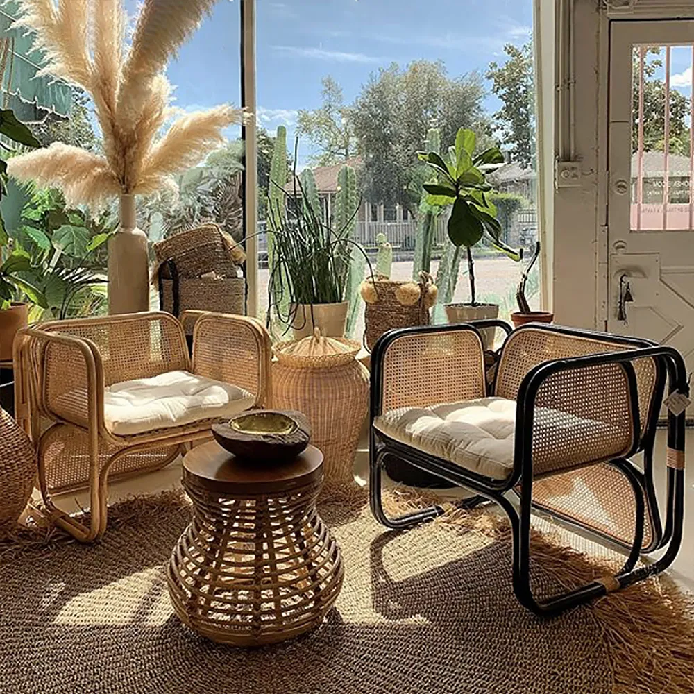 Natrual Rattan Accent Chair Ash Wood Arm Chair Indoor Outdoor