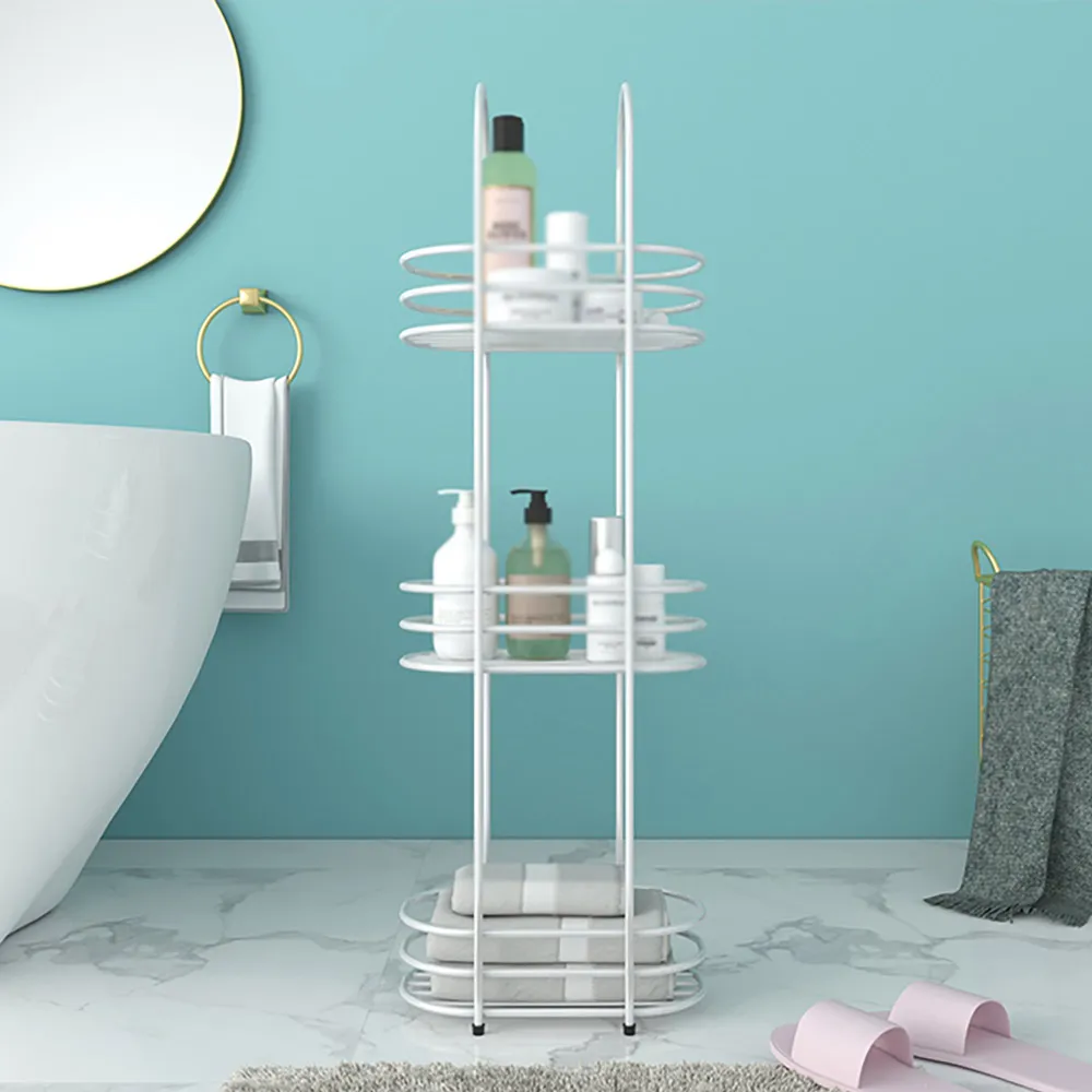 White Free Standing Storage Bathroom Shelves With Handles