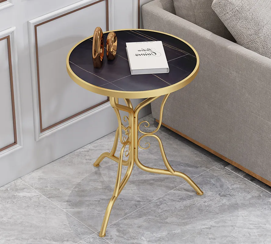 Side Table With Stone Top Metal Legs, Small Black Metal Patio Side Table