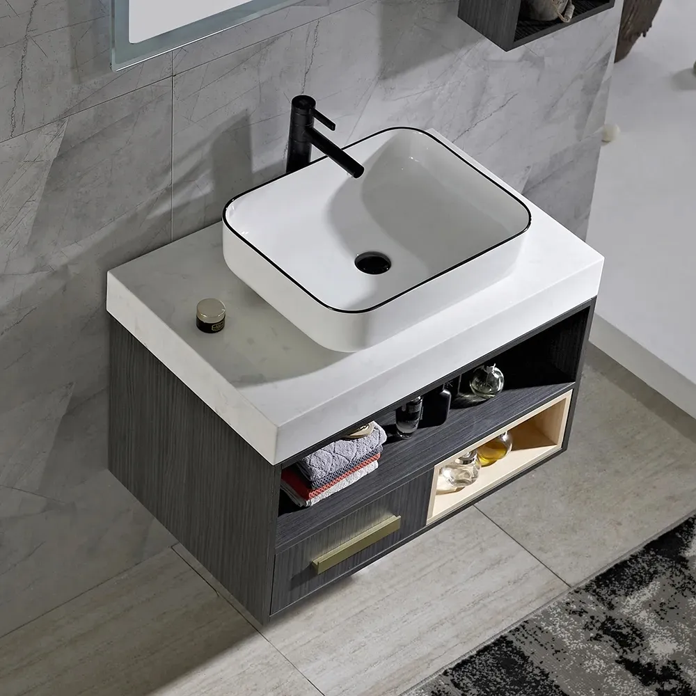 3937modern Bathroom Vanity Floating Bathroom Cabinet With Ceramic Vessel Sink