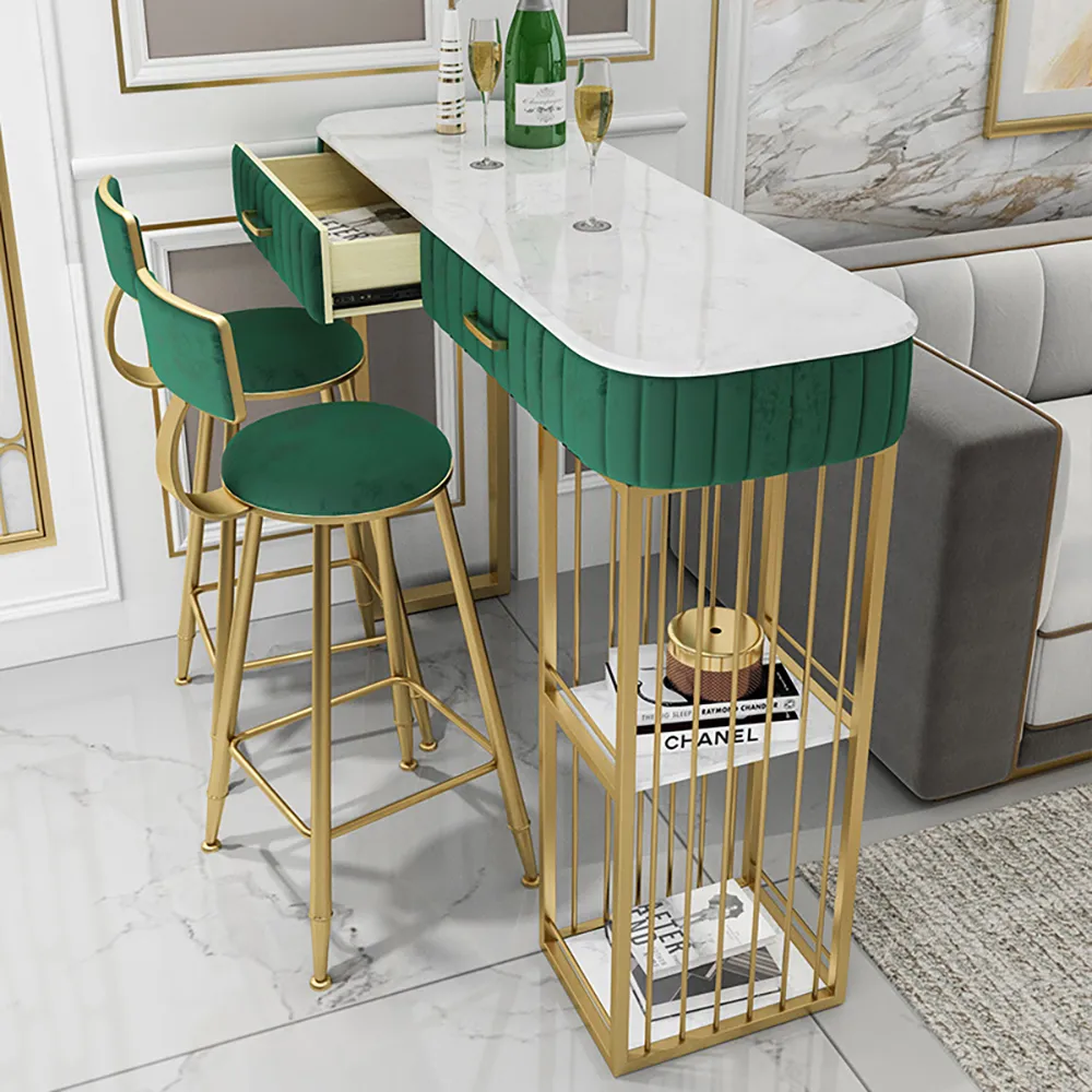 Modern Bar Table With Storage And 2 Shelves In Green