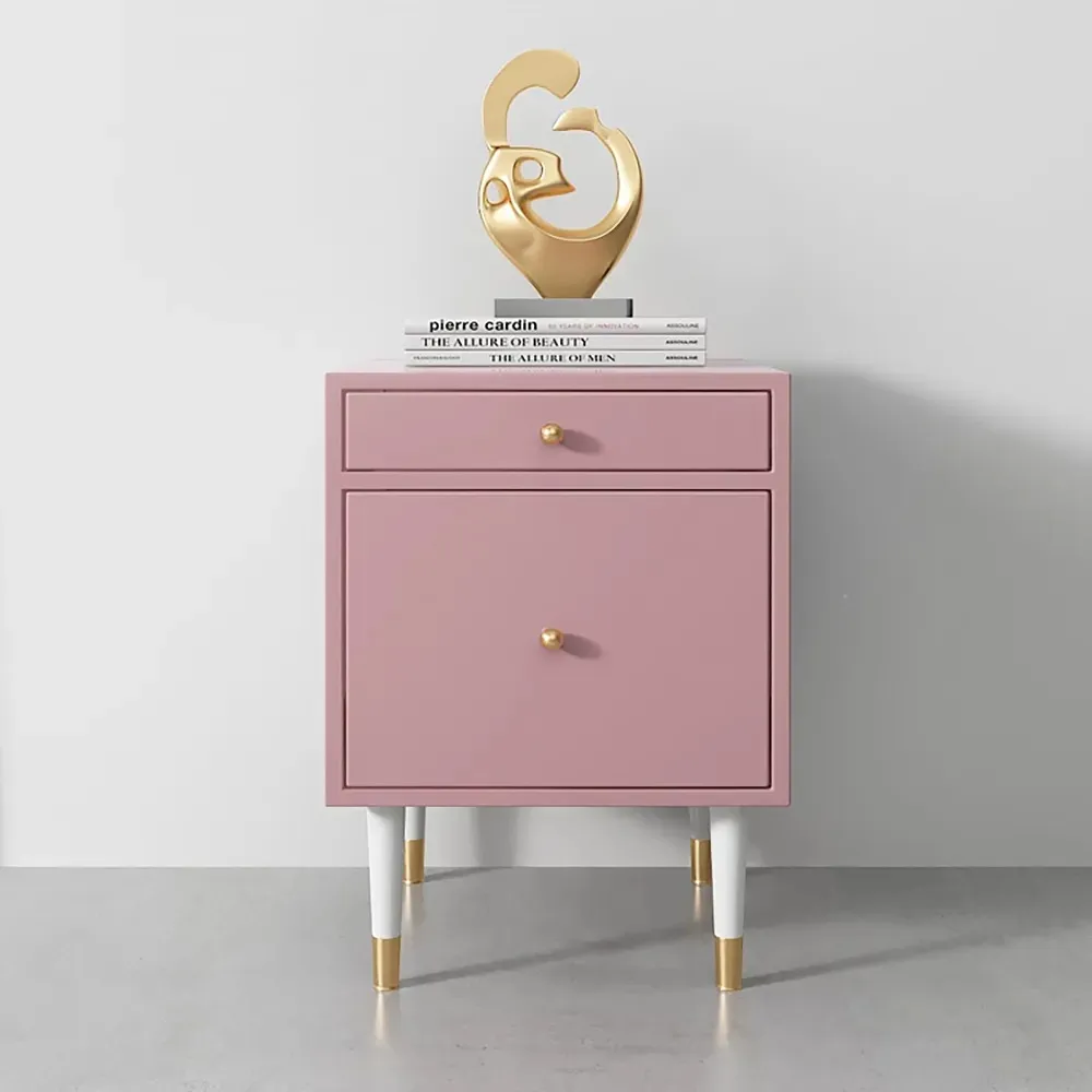 Pink Modern Bedroom Nightstand 2 Drawer Bedside Table