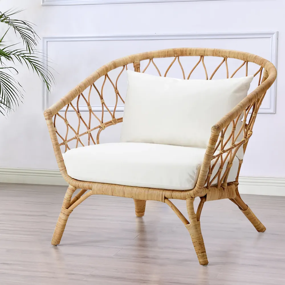 Pe Rattan Accent Chair Fabric Upholstered With Cushion Chair
