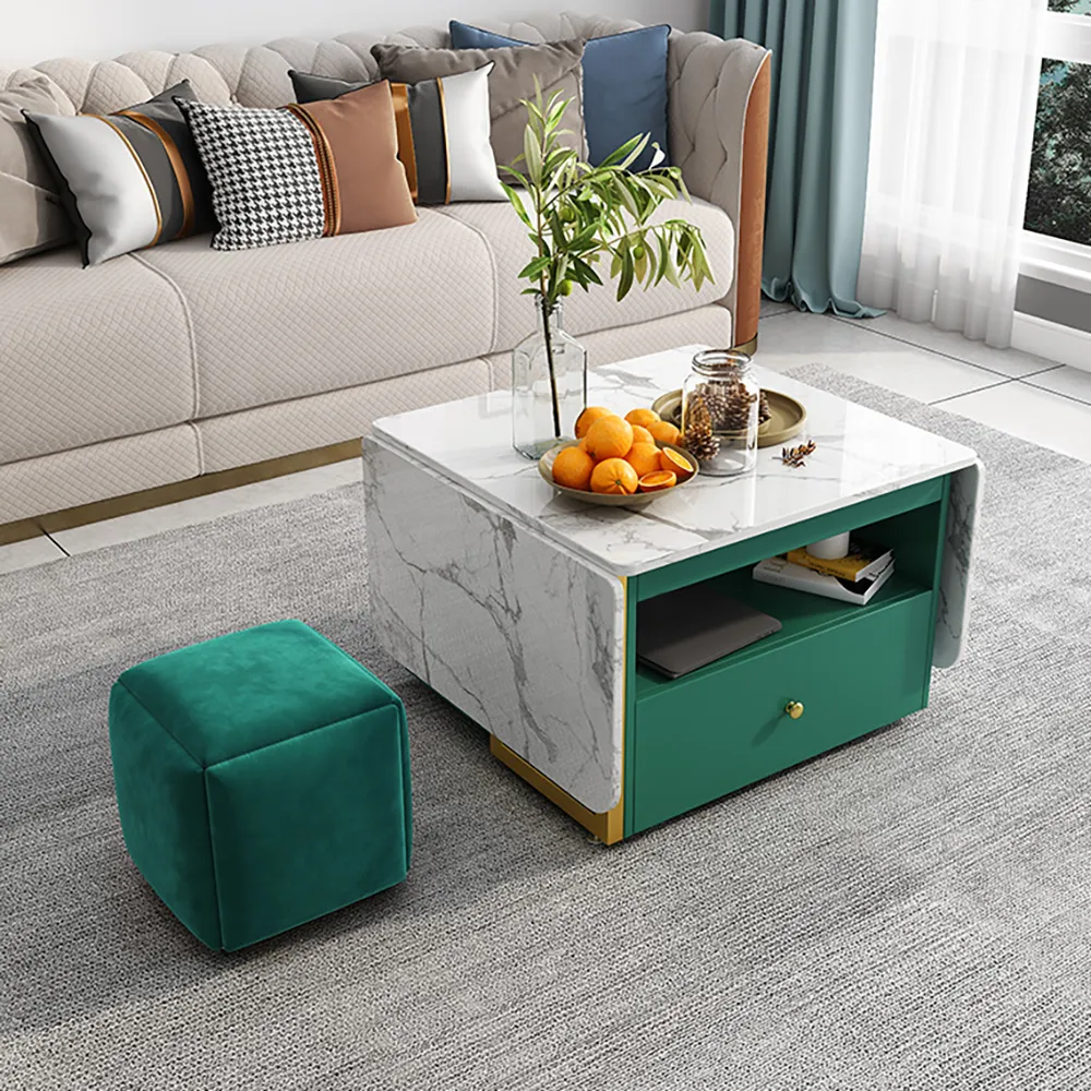 Modern Convertible Coffee Table With Storage In White Green Table Set Chairs Included