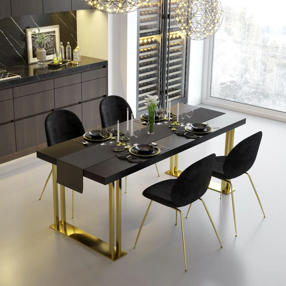 63 Black Rectangle Wood Dining Table In Gold