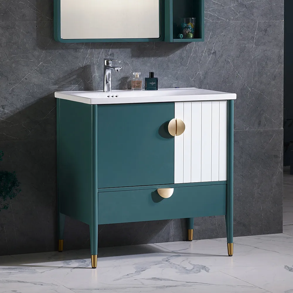 Free Standing Bathroom Vanity Green Ceramics Top Undermount With