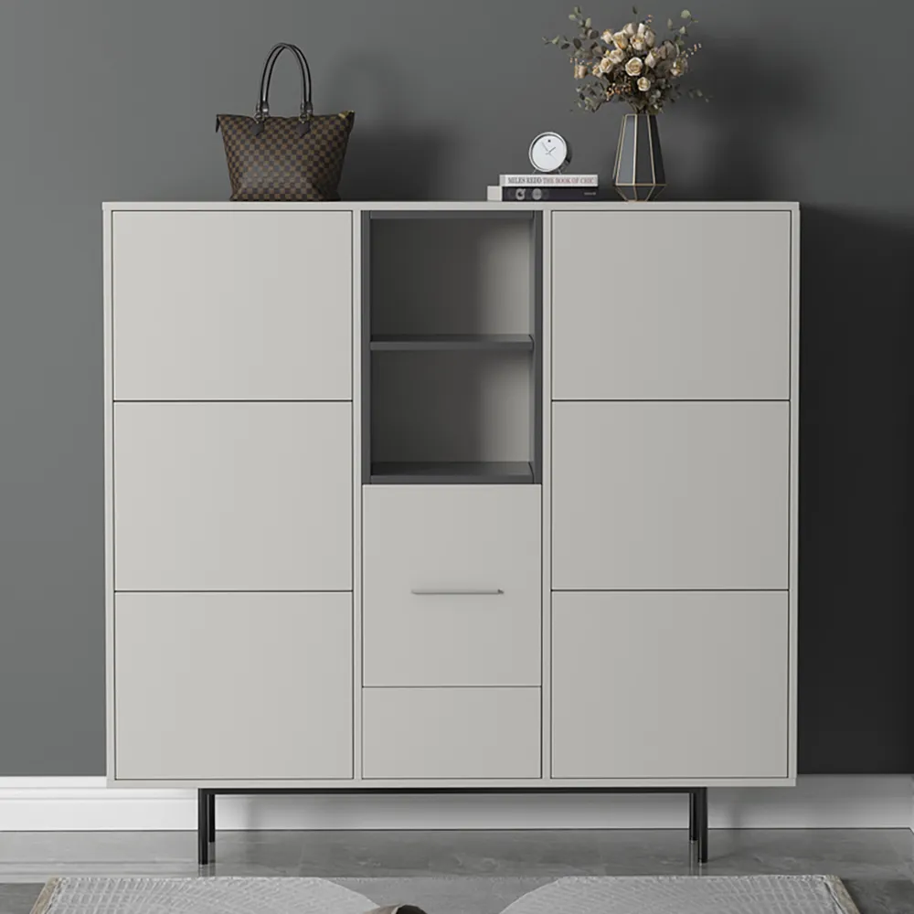 Nordic Light Gray Shoe Cabinet Rectangle Shoe Storage Turnover Doors In Medium