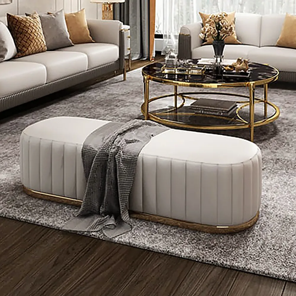 Modern Design Beige Faux Leather Ottoman Footstool