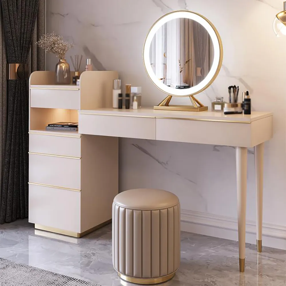 Off White Makeup Vanity Set Dressing Table With Lighted Mirror Cabinet Stool Included