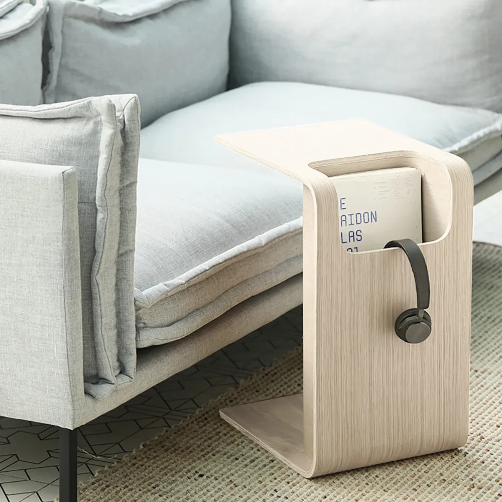 Oak Wood C Style End Table With Magazine Rack Organizer C Side Table