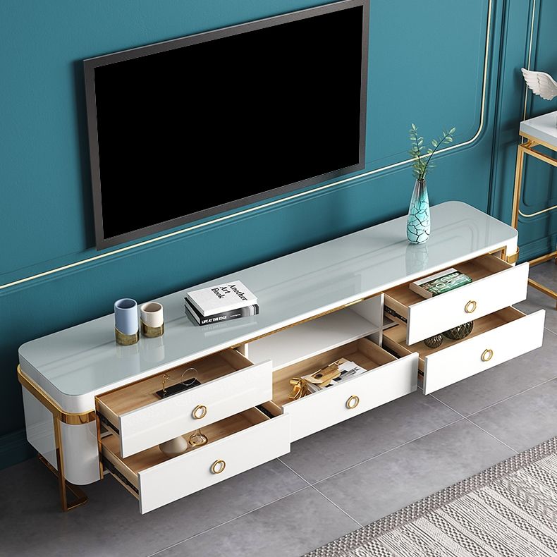 White TV Stand Modern Gold TV Console with Storage Media for TVs Up to 78 Inches