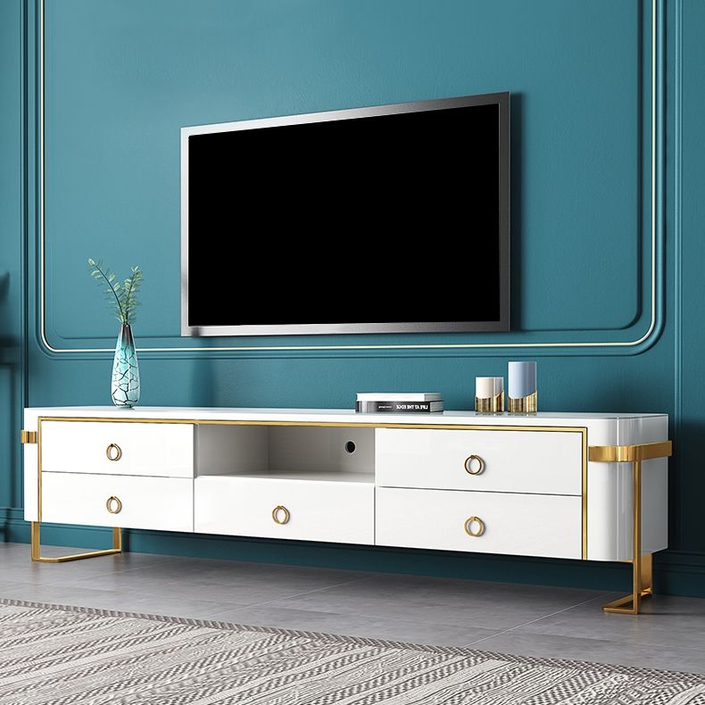 White TV Stand Modern Gold TV Console with Storage Media for