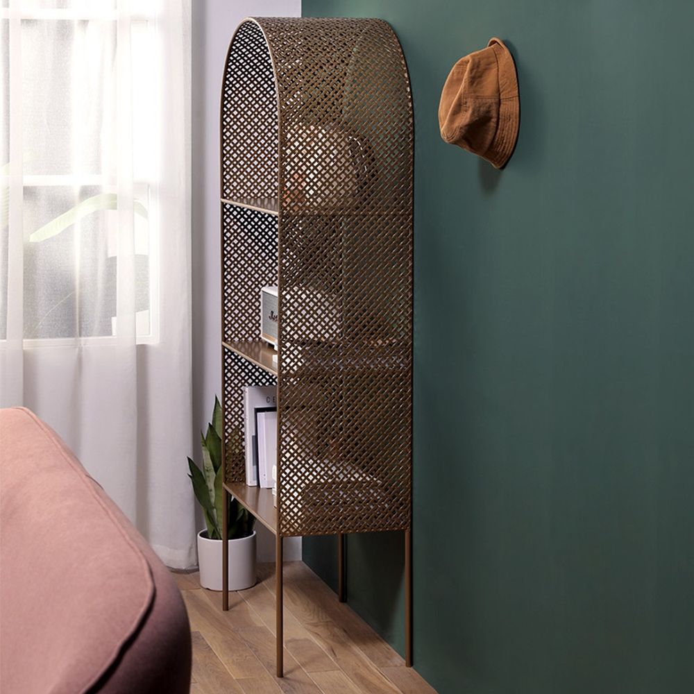 Antique Brass Bookshelf 3 Shelf Modern Standing Bookcase