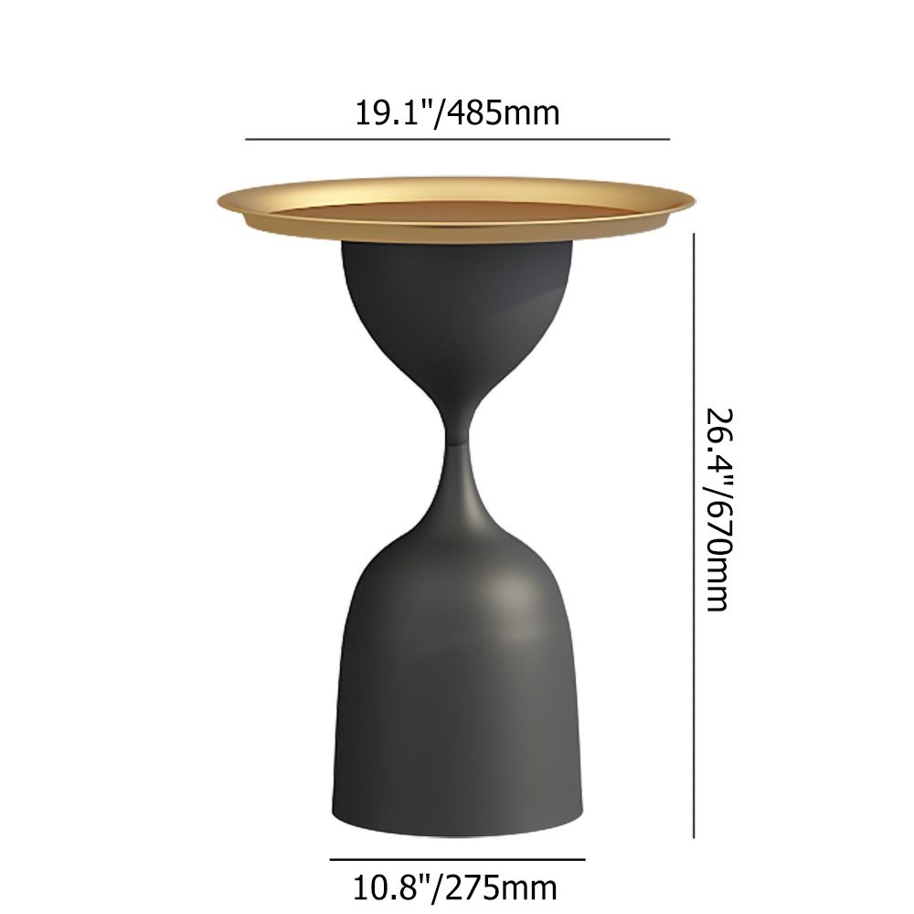 Modern Black Round End Table Hourglass Shaped with Tray Top