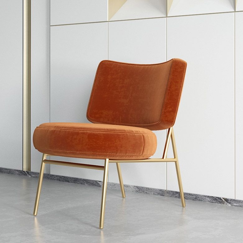 Orange Velvet Accent Chair Modern Upholstered Armless Chair with Gold Legs