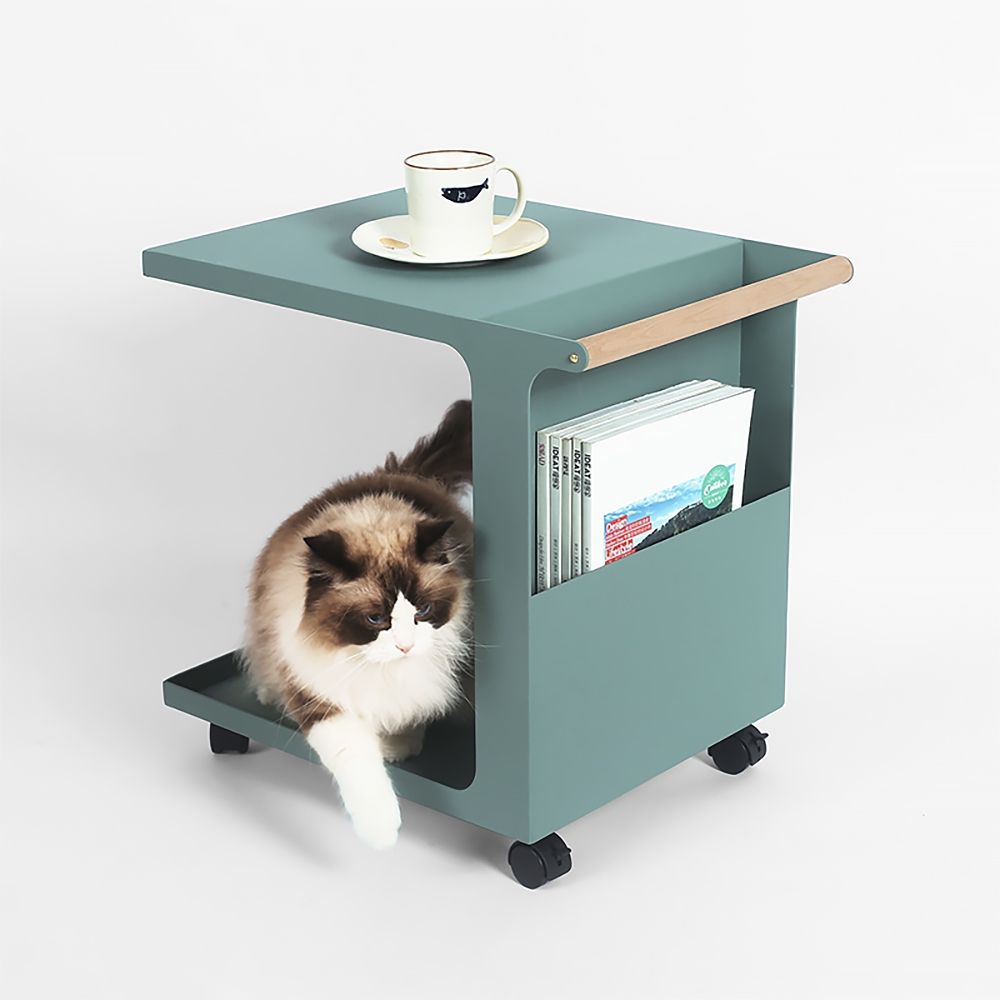 15"W x 20.5"L Rolling C Table Metal Green Side Table with Magazine Rack