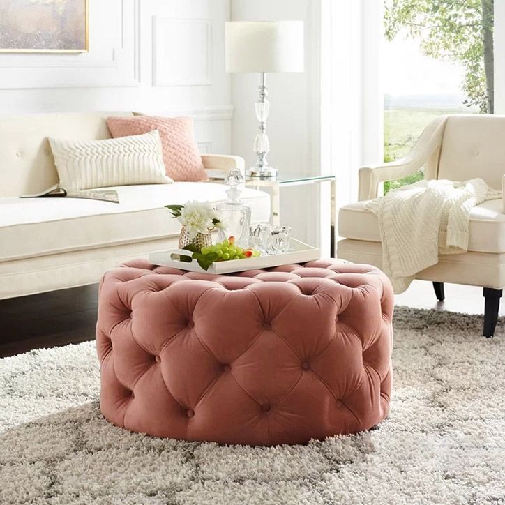 Tufted Ottoman Pink Velvet Ottoman Coffee Table Tufted Cocktail Ottoman