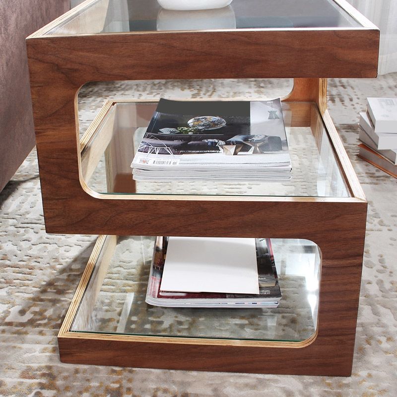 Modern Unique Square Side Table Storage End Table with Shelf 3Tier