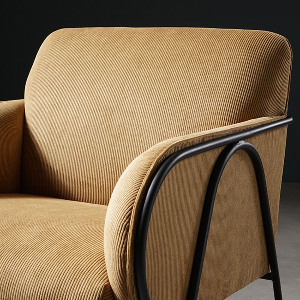 Yellow Upholstered Corduroy Accent Chair Modern Arm Chair Metal in Black