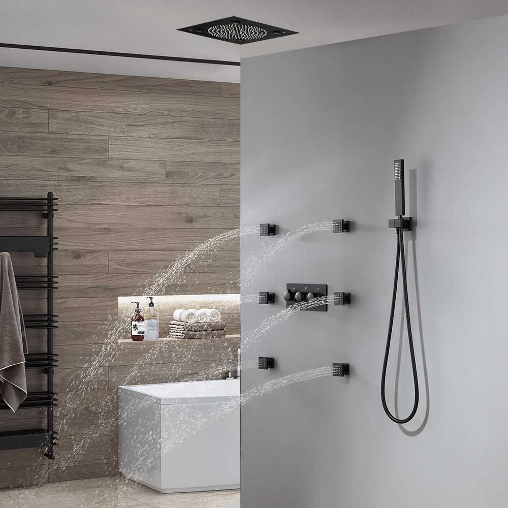Système de Douche LED Carré Moderne Montage au Plafond à Effet Pluie