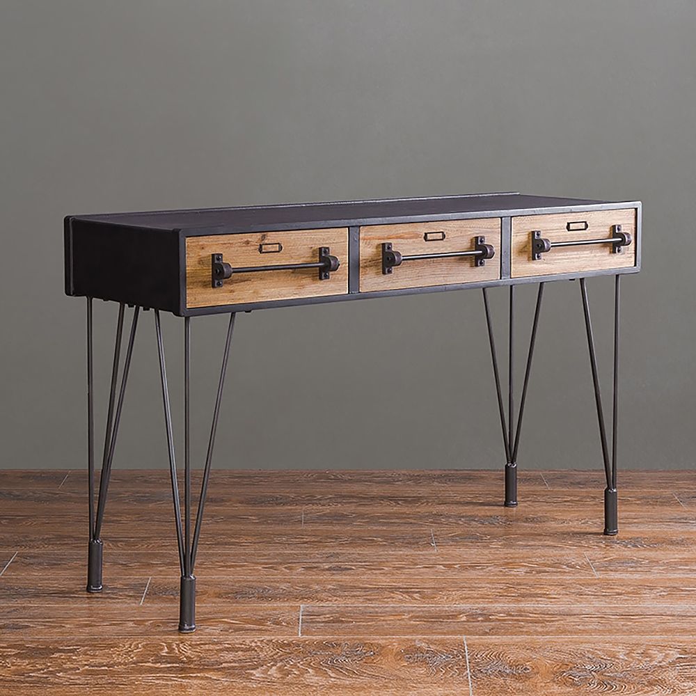 48" Distressed & Natural 3Drawer Writing Desk Home Office Desk Metal