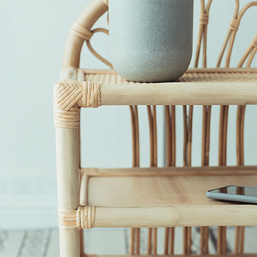 Farmhouse Woven Nightstand Rattan Loop Nightstand Bedside Table in Natural