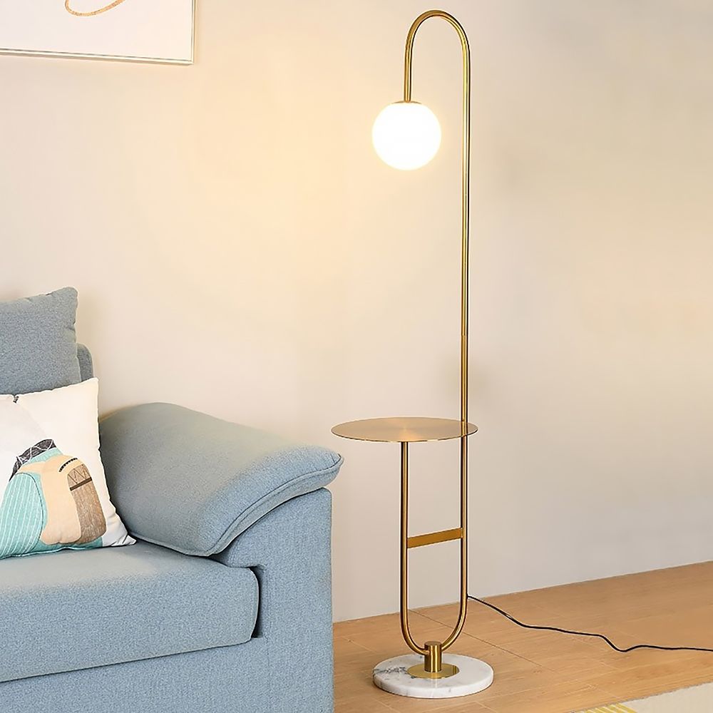 1530 mm Modern Lampe Stehleuchte mit Regal in Gold mit Glasschirm