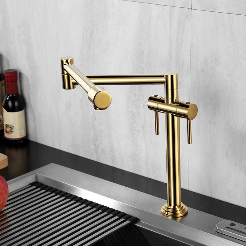 Contemporary Pot Filler Kitchen Tap Retractable in Gold Solid Brass