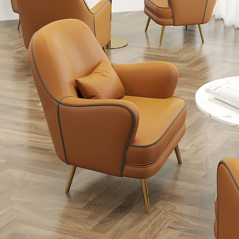 Orange PU Leather Accent Chair Modern Upholstered Arm Chair Pillow Included