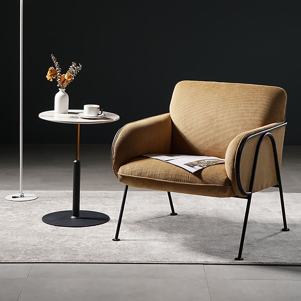 Yellow Upholstered Corduroy Accent Chair Modern Arm Chair Metal in Black