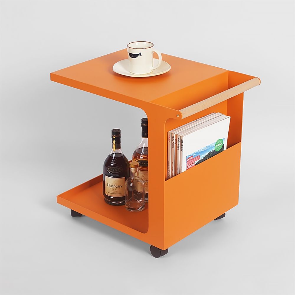 15"W x 20.5"L Rolling C Table Metal Orange Side Table with Magazine