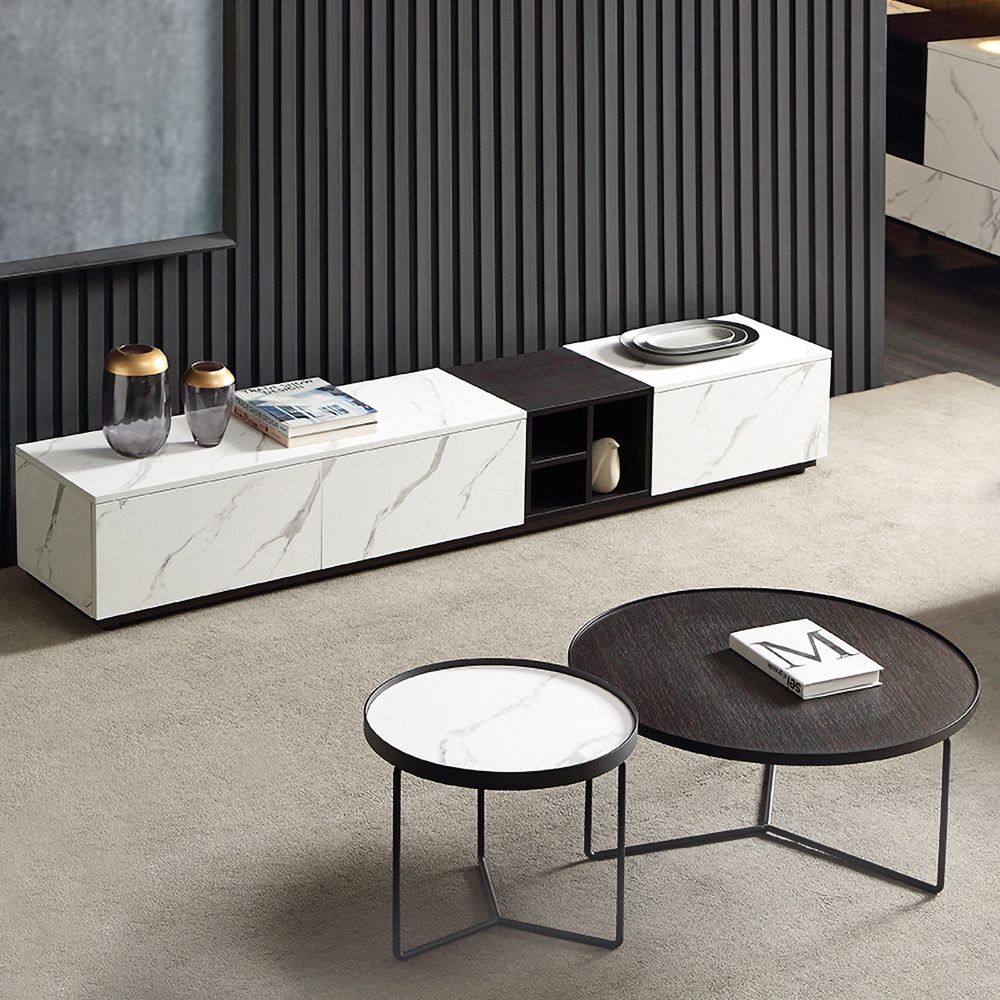 Modernes TV-Möbel mit Marmormuster in Weiß&Walnuss mit Schublade für