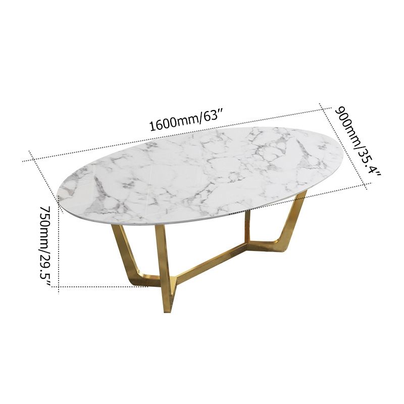 Oval Dining Table White Faux Marble Dining Table Modern 63" Dining