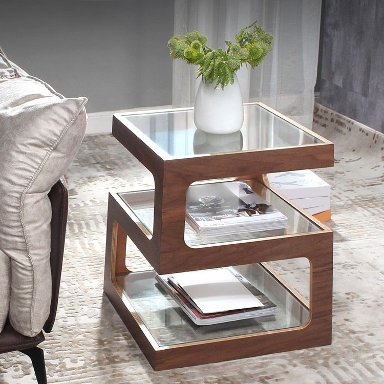Modern Unique Square Side Table Storage End Table with Shelf 3Tier