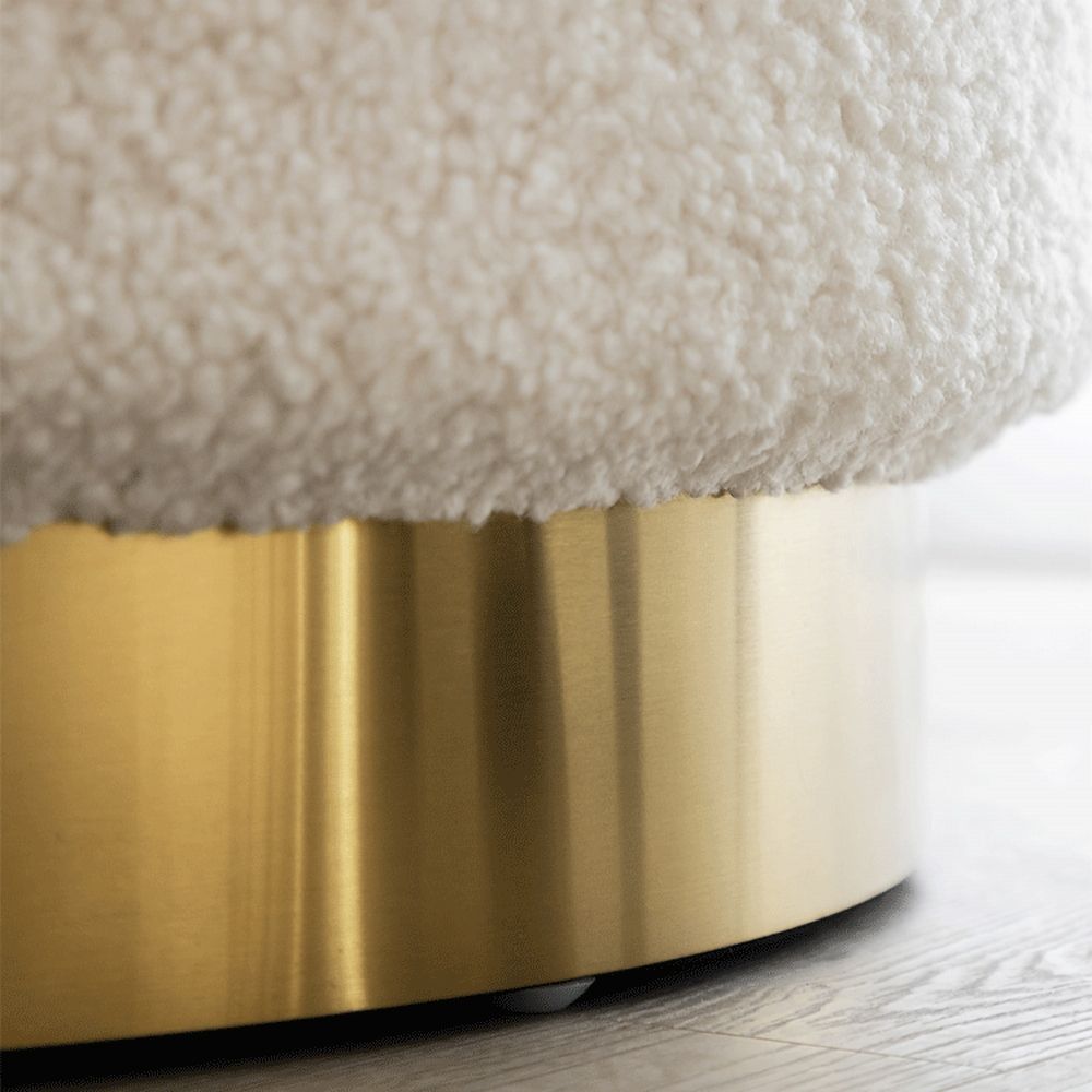 White Round Faux Fur Ottoman Upholstered Ottoman Footrest Stainless