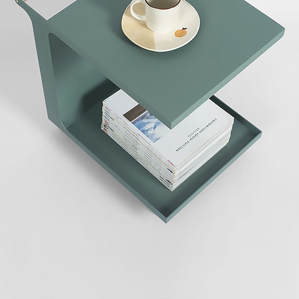 15"W x 20.5"L Rolling C Table Metal Green Side Table with Magazine Rack