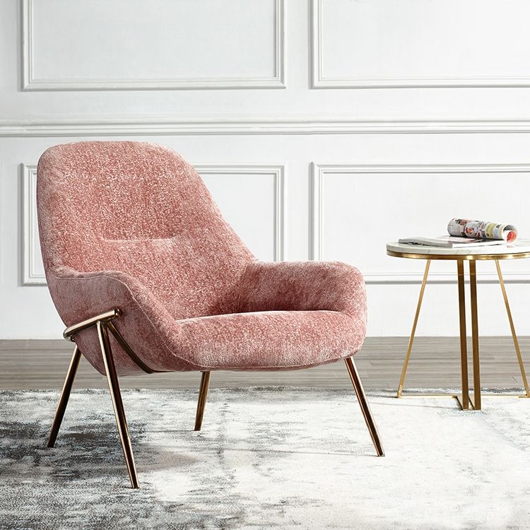 Modern Stylish Armchair Pink Velvet Upholstered Lounge Chair Rose Gold