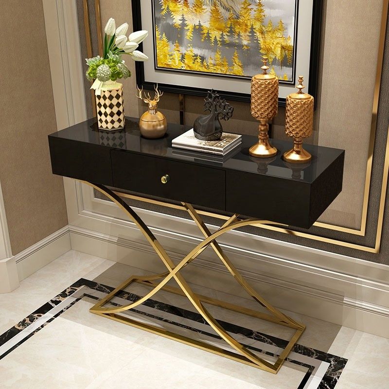 Black Console Table With Drawer Entryway Table Contemporary For Hallway ...