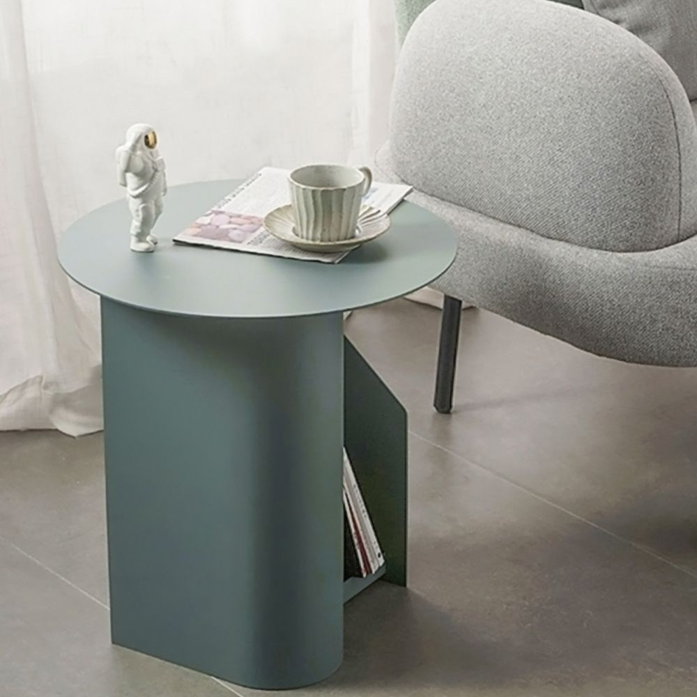 Green Metal End Table Round Side Table with Storage