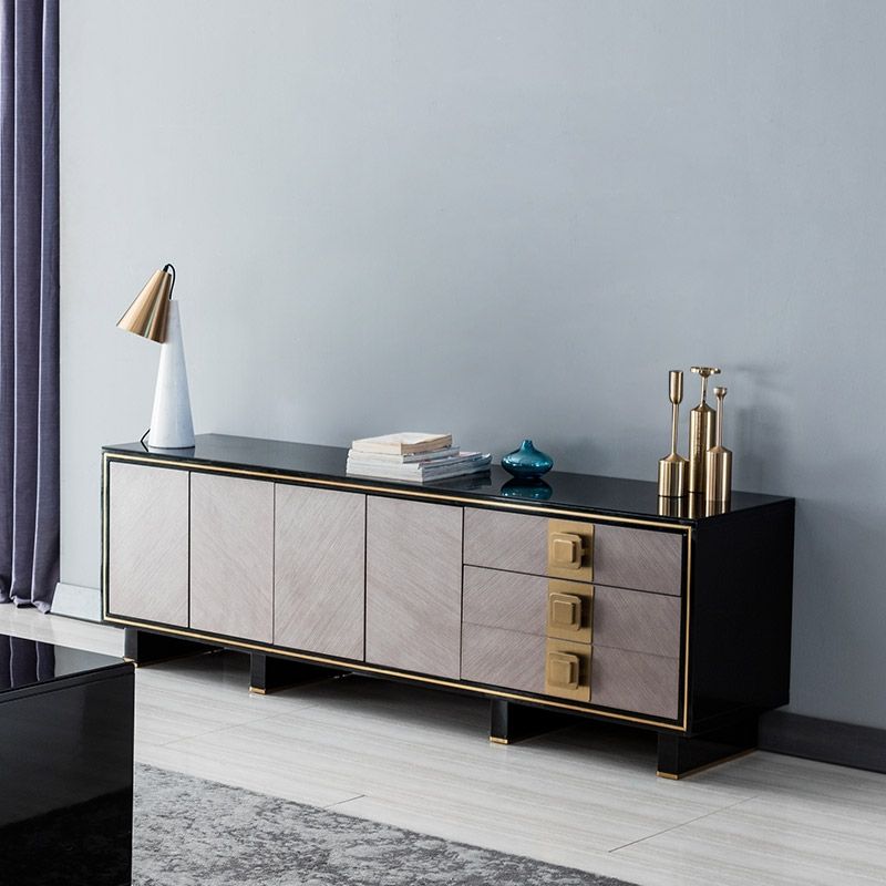 Dewion 87" Wood Black and Gold TV Stand with Storage