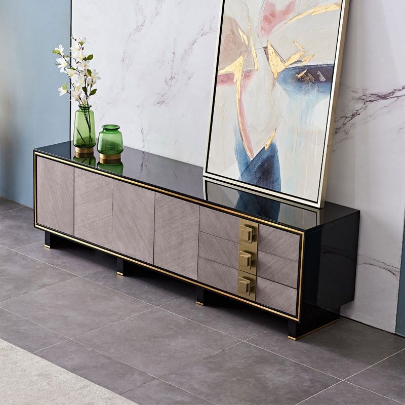 Dewion 87" Wood Black and Gold TV Stand with Storage