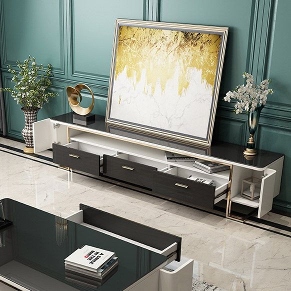 Hoxo weiß und schwarz 79 Zoll TV-Ständer Moderne Medienkonsole mit 3