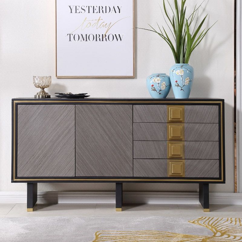 59" Sideboard Buffet mit 2 Türen und 4 Schubladen Holzfurnier Schwarz
