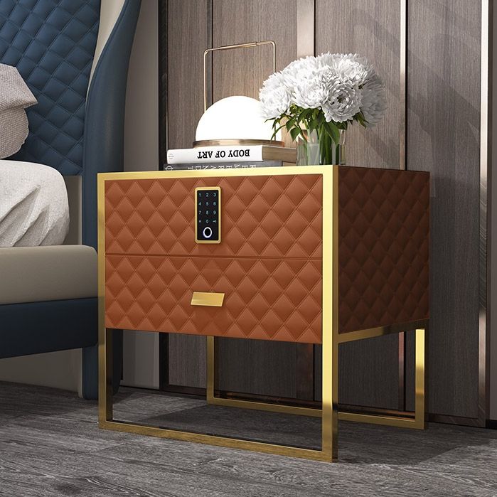 Orange 2 Drawers Bedroom Nightstand with Electronic Lock Stainless