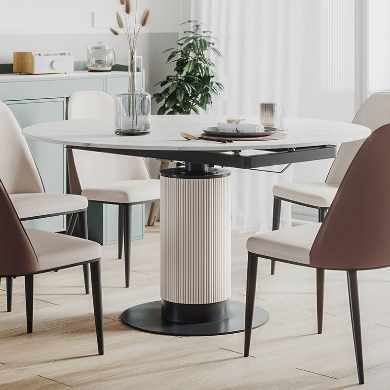 Mesa de Comedor de Piedra Extensible de Hoja Moderna Base de Acero al