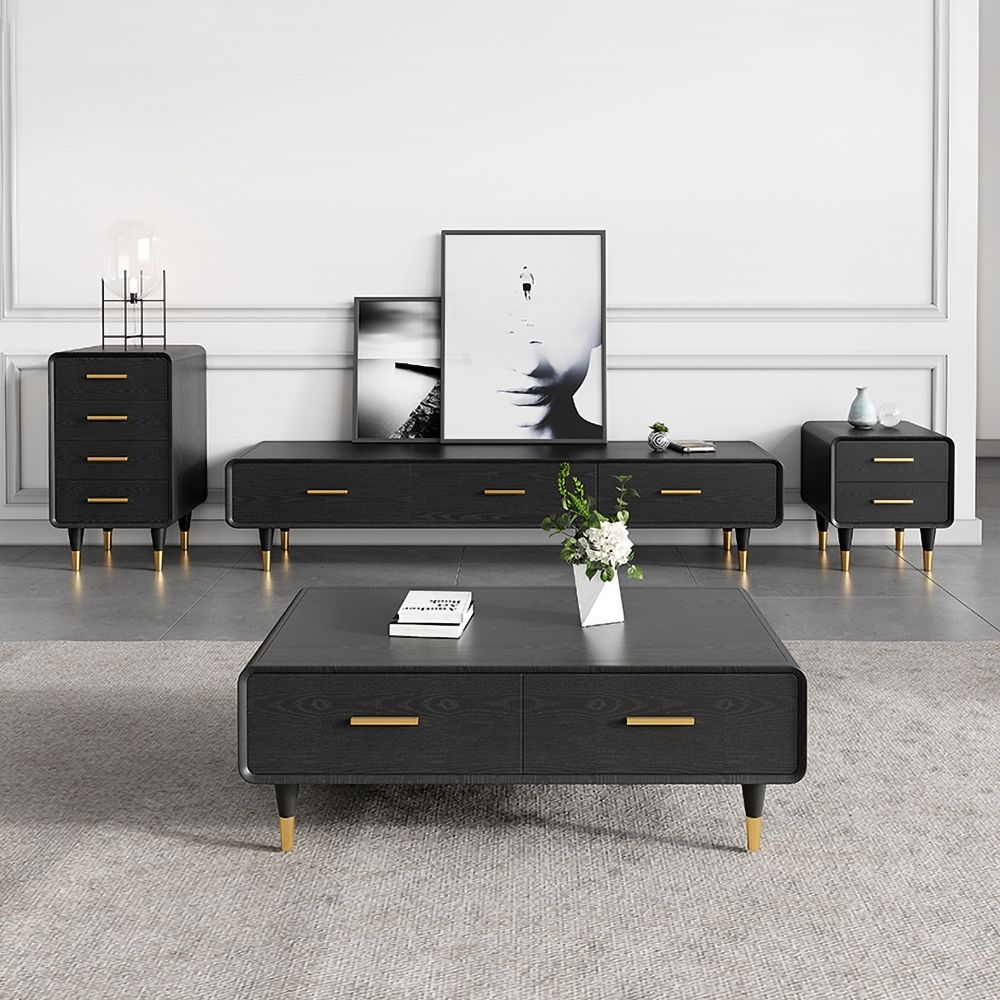 Modern Black Coffee Table with Storage Rectangular Coffee Table with 4
