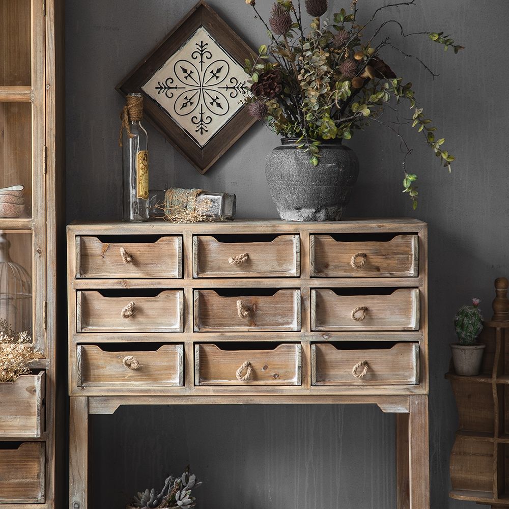 31" Farmhouse Natural Entryway Wood with 9Drawer & 1Shelf